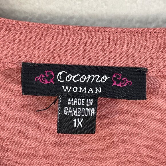 Cocomo Woman Plus 1X Rose Pink Blouse With Button Detail Pintuck Design Shirt - Picture 3 of 10